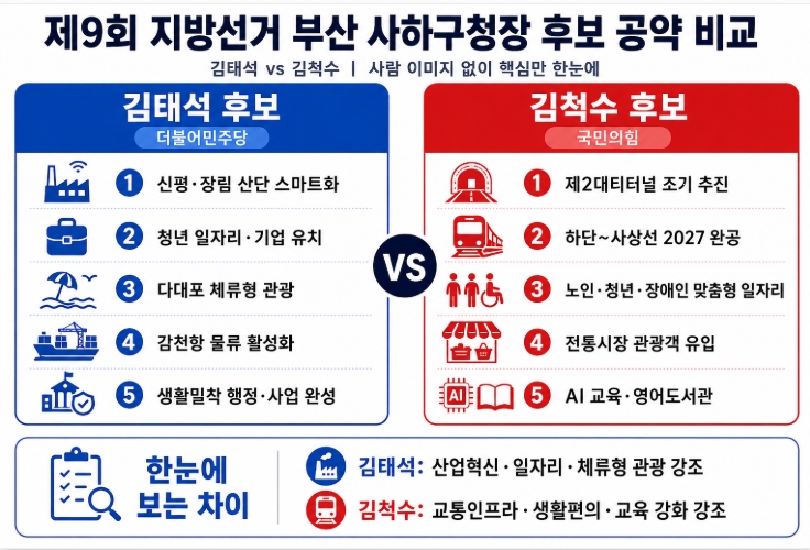 제9회 지방선거 부산 사하구청장 후보 공약 비교