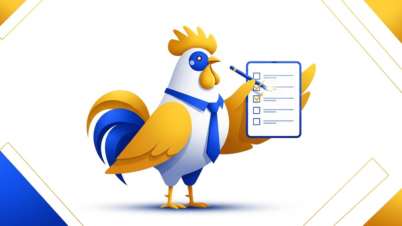 체크리스트를 활용해 완벽한 계획을 수립하고 비즈니스 완성도를 높이는 전문가 느낌의 닭띠 그래픽