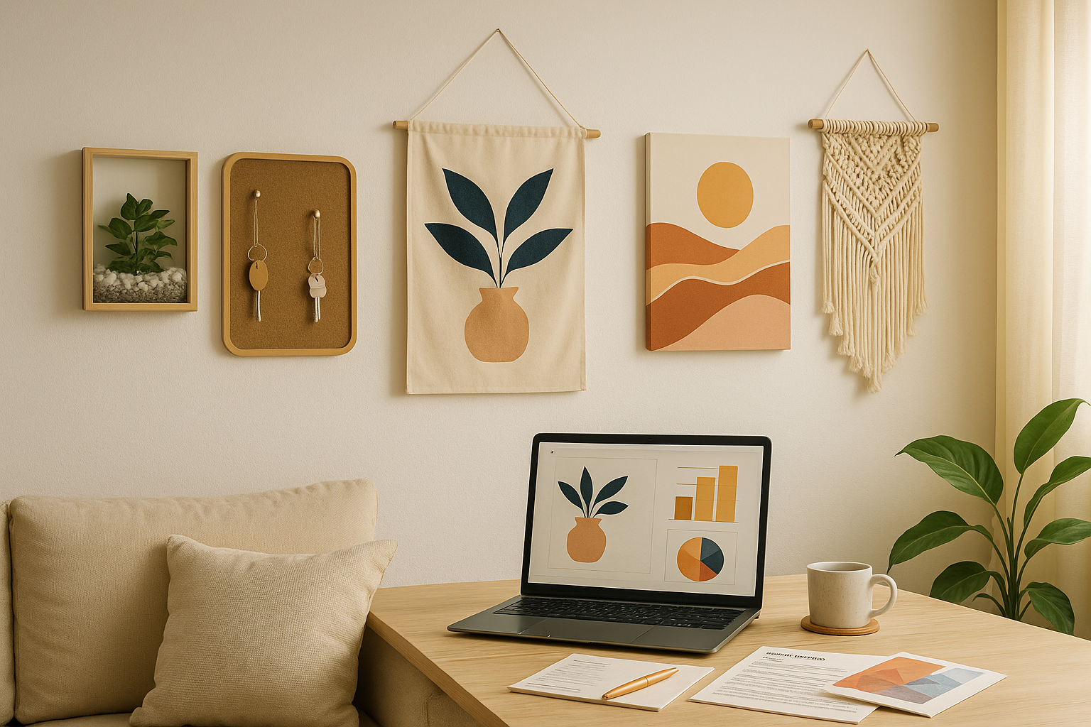 DIY 소품으로 전시한 벽면