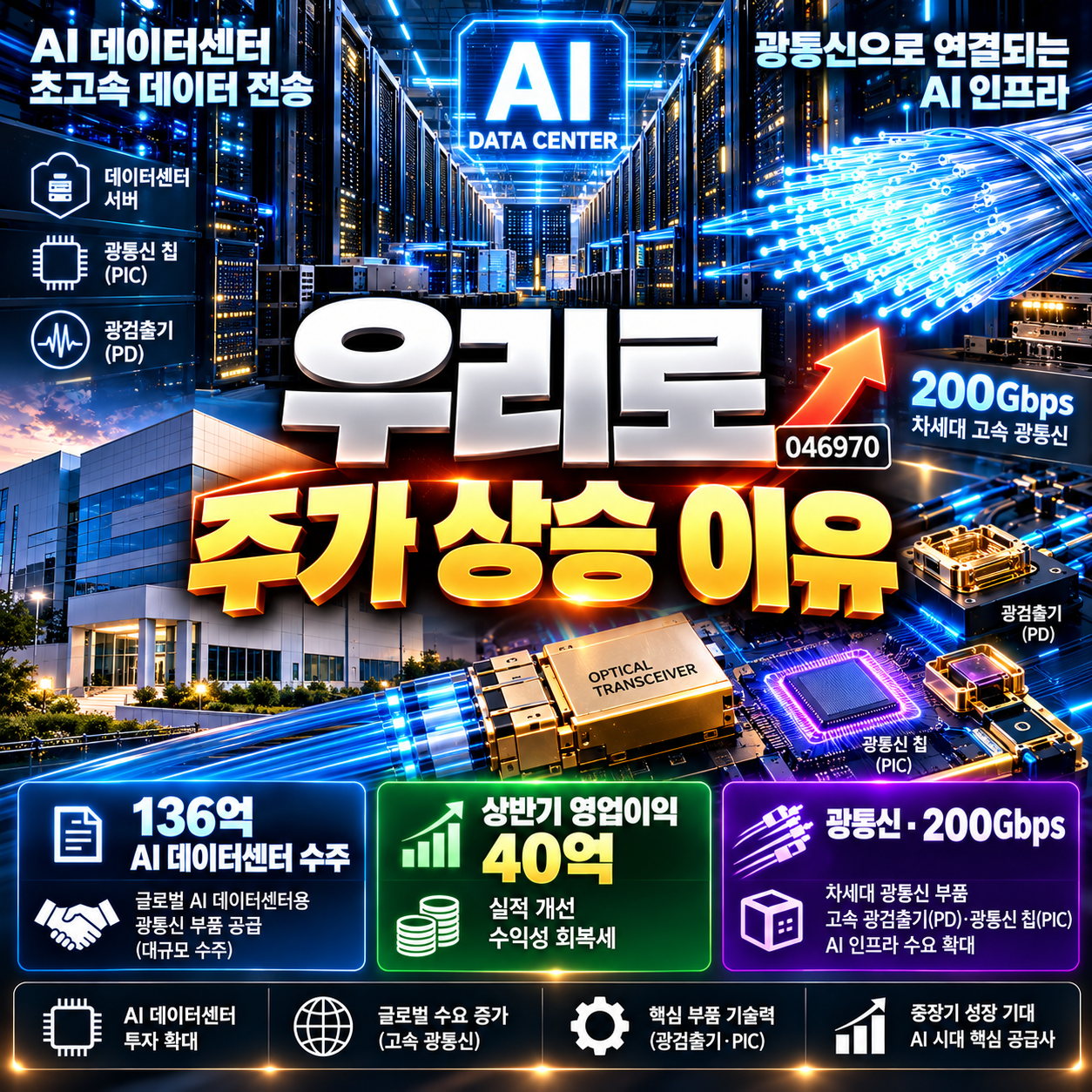 우리로 주가 상승 이유와 136억 AI 데이터센터 광소자 수주 분석