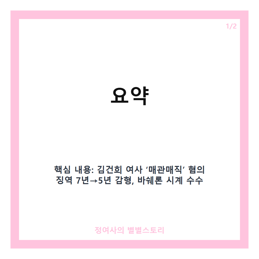 김건희 징역 7년&rarr;5년 감형 배경과 항소심서 무죄로 뒤집힌 바쉐론 시계 혐의 이유 카드뉴스 1