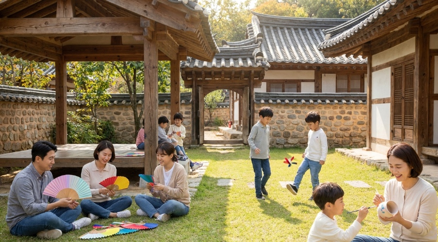 잔디마당에서 진행되는 한옥에서 노는 주말 체험