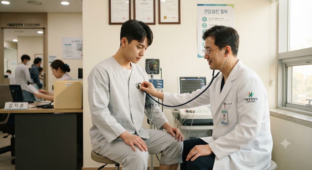 건강검진하고 있는 청년의 모습
