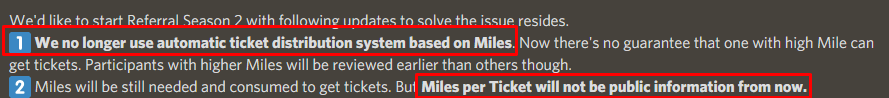 1. 더이상 자동으로 마일리지로 티켓을 자동 계산하지 않습니다
2. 티켓당 필요 마일리지는 더 이상 공개하지 않습니다