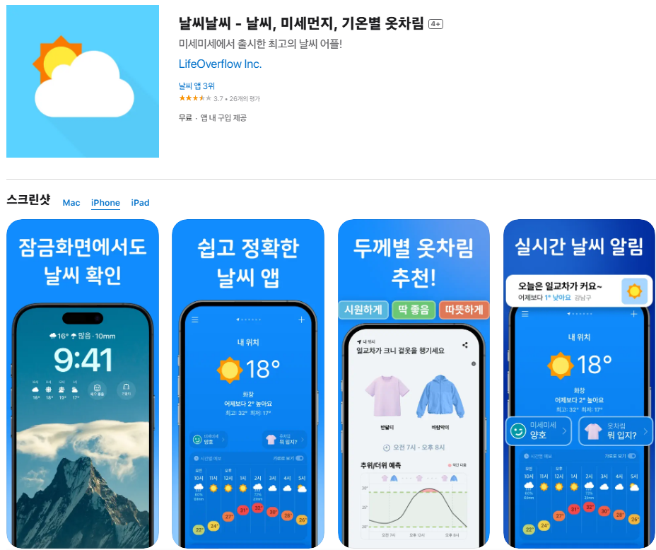 2. 날씨날씨 - 옷차림까지 알려주는 똑똑한 앱