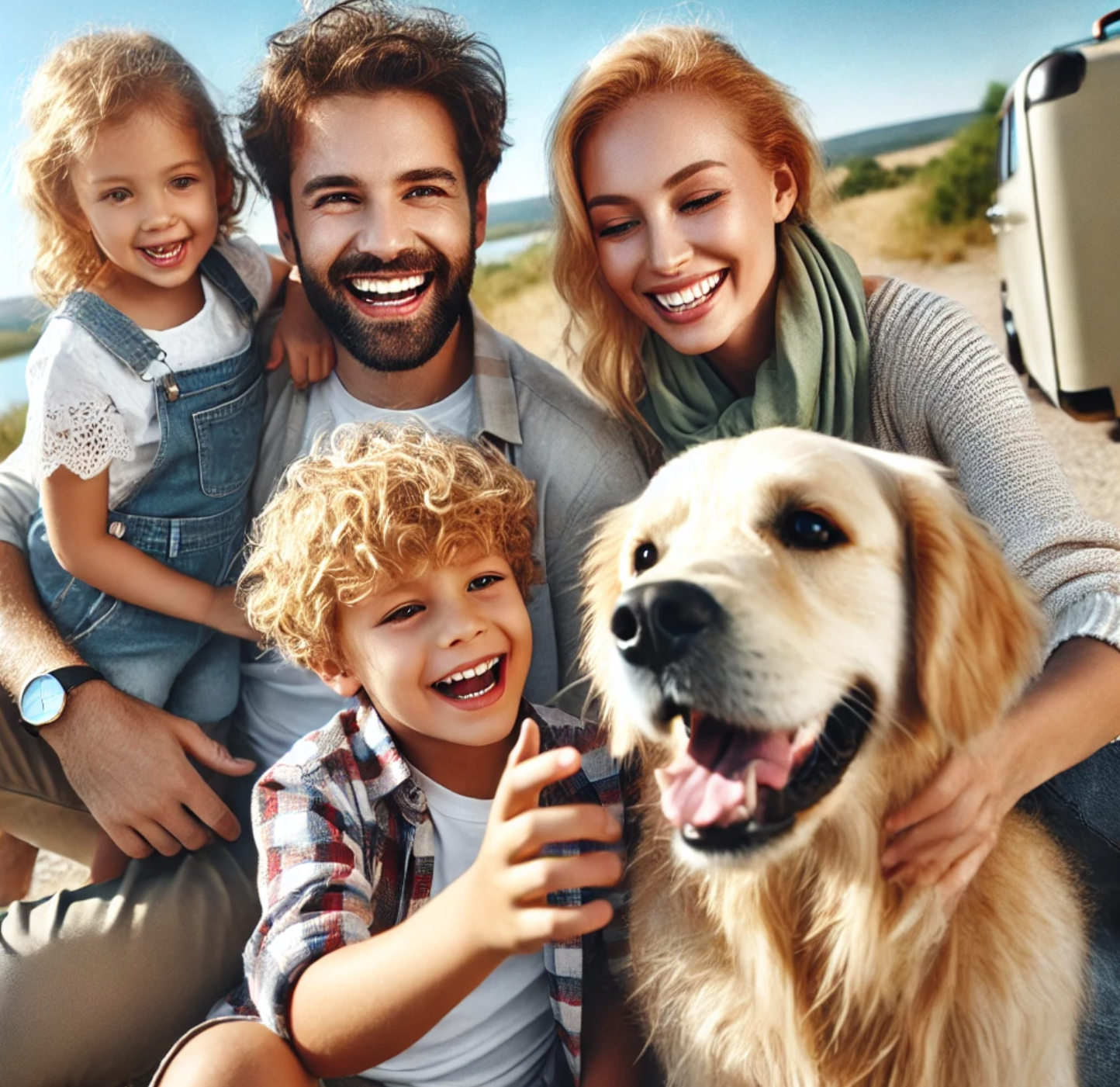 아이와 강아지 함께 여행하는 가족