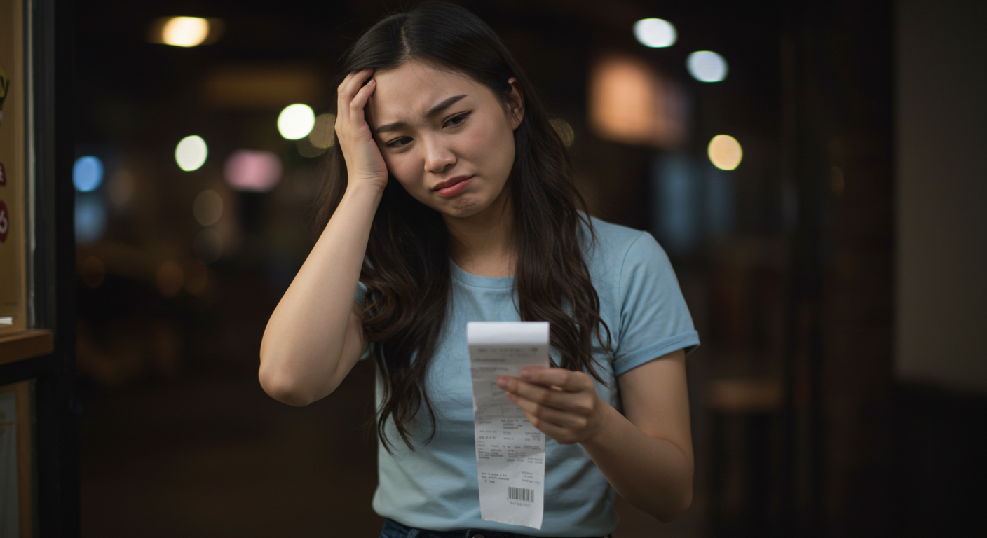 카드 영수증을 들고 있는 여성