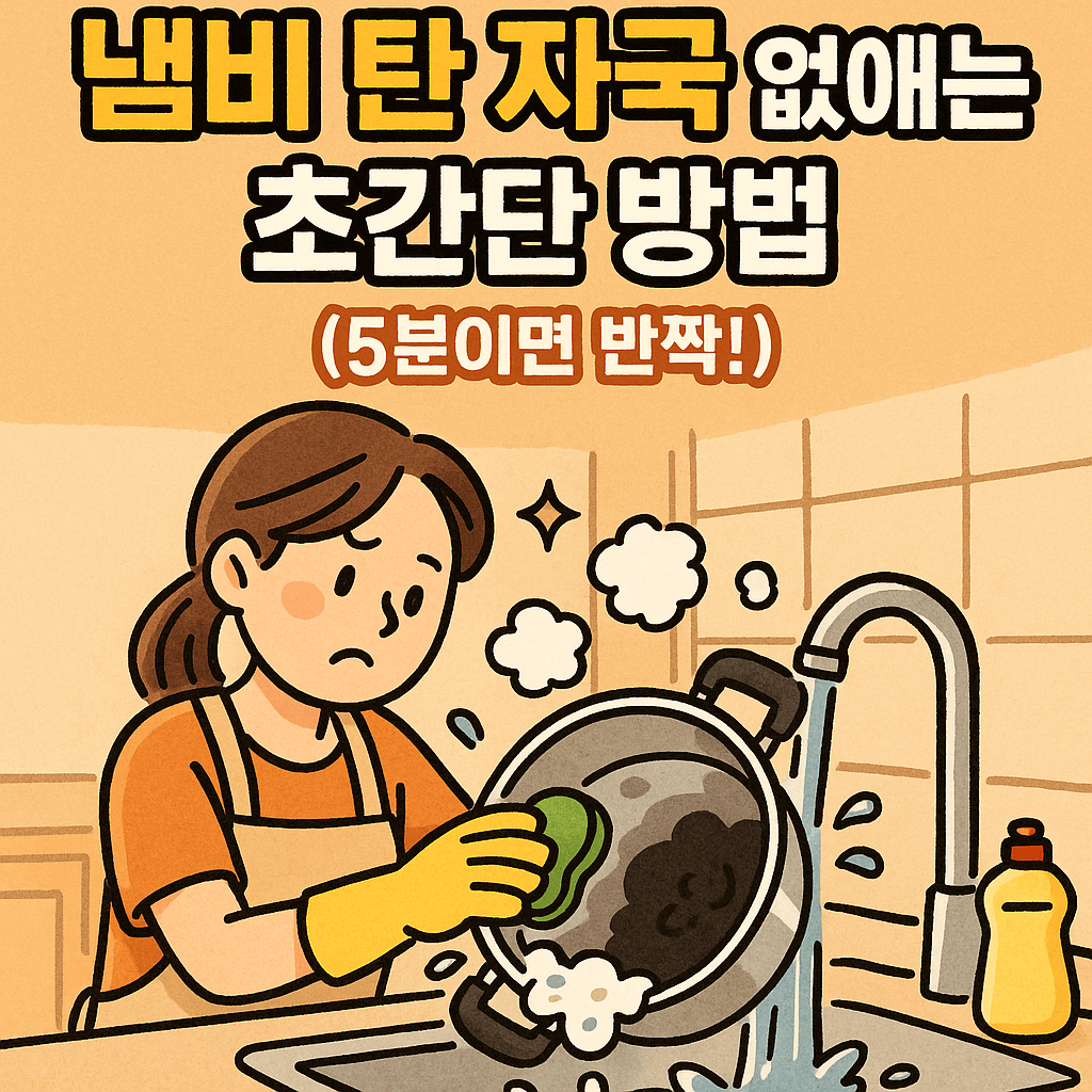 냄비 탄자국 없애는 모습