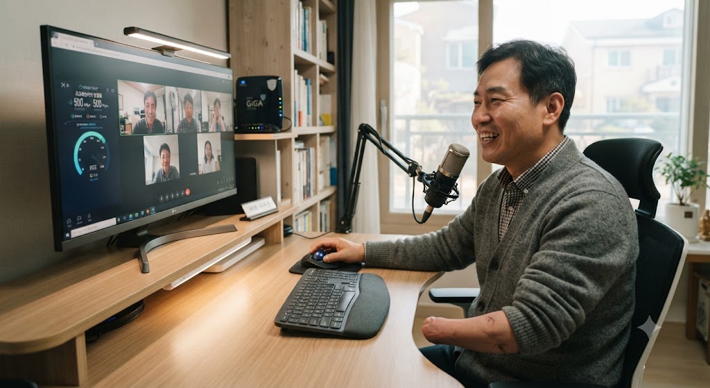 초고속인터넷을 이용하고 있는 장애인의 모습