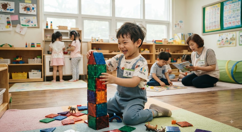 어린이집에서 놀이하고 있는 어린이의 모습