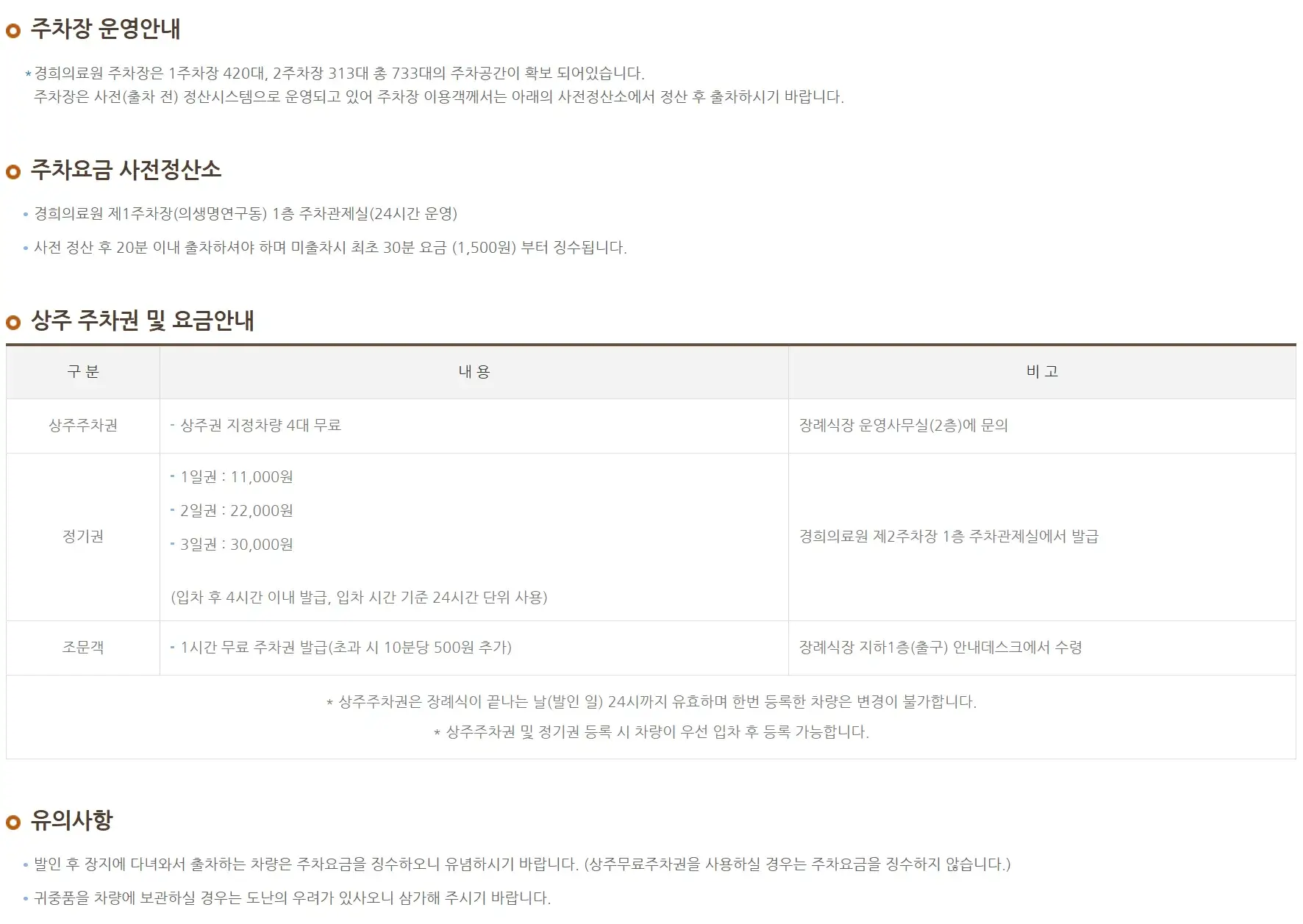 지하철1호선, 경춘선 회기역 1번출구 앞 회기동 경희대학교병원 장례식장 전용주차장 위치 및 주차비 안내