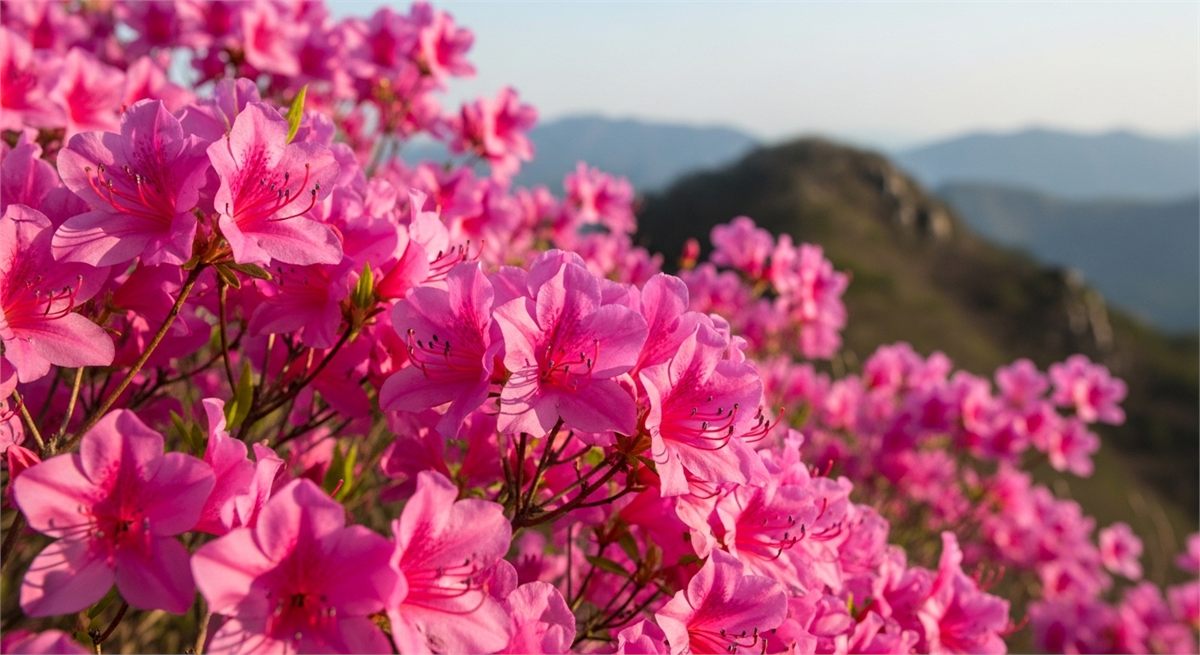 고려산 진달래 꽃송이를 가까이 담은 봄 풍경