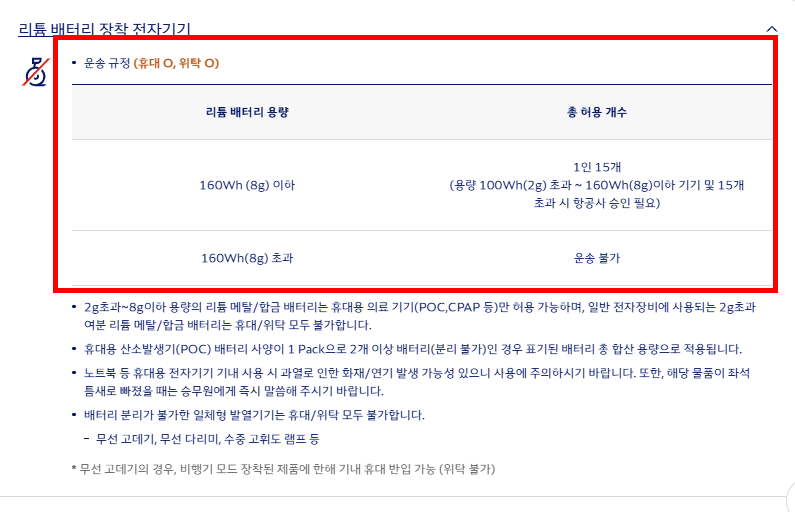 국내선 기내 반입 금지 물품 확인