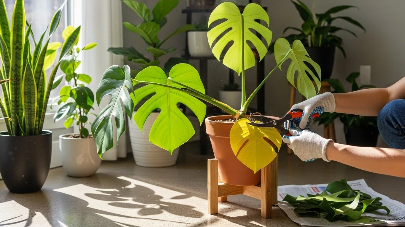 줄기가 길게자라 가지치기 중인 몬스테라