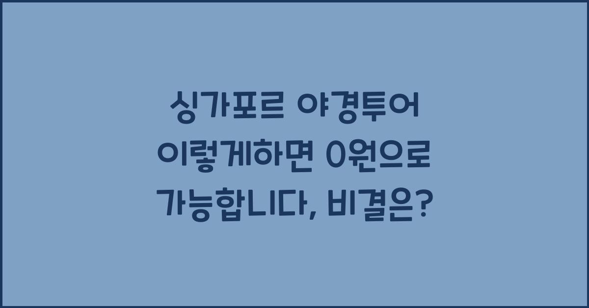 싱가포르 야경투어 이렇게하면 0원으로 가능합니다