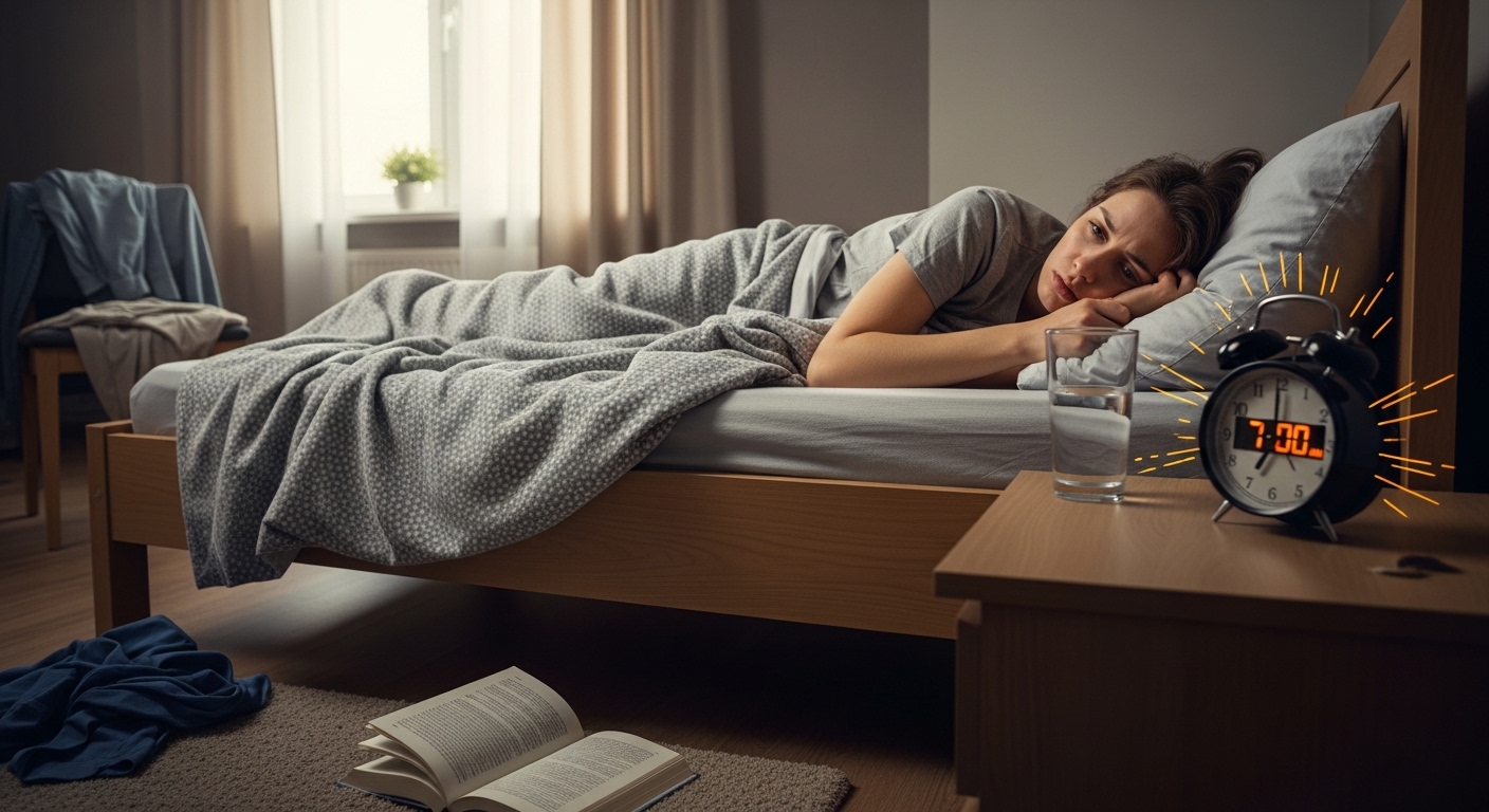 지속적인 만성 피로로 아침에 일어나기 힘들어 하는 모습