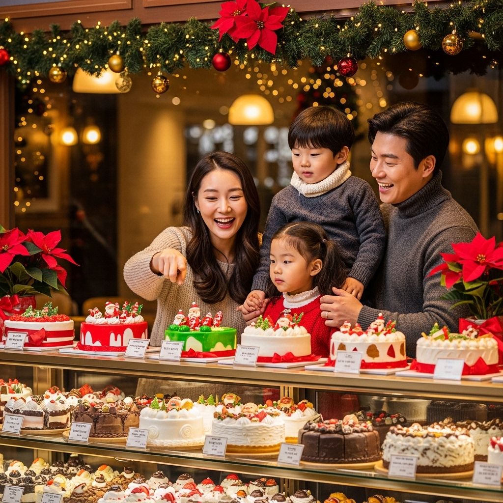 크리스마스 선물&amp;#44; 케이크를 고르는 가족