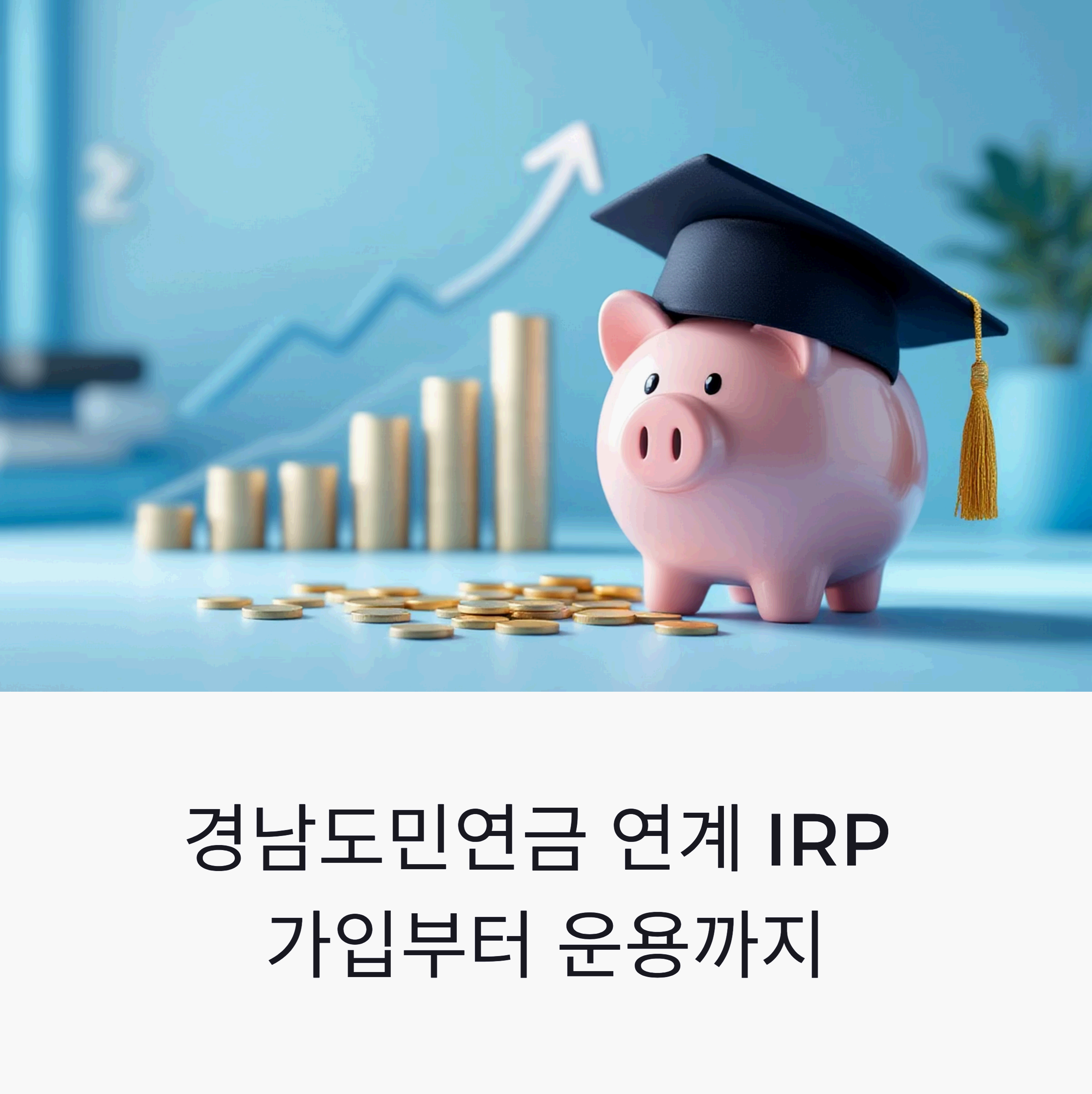 경남도민연금과 연계된 개인형 퇴직연금(IRP) 계좌의 안정적인 자산 증식을 보여주는 그래프와 저금통 일러스트