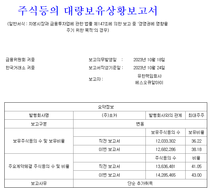 쏘카 경영권 분쟁 공시현황