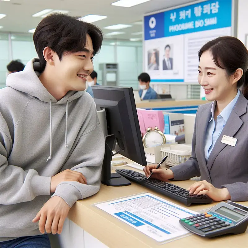 은행에서 은행원이 대출을 하고 있는 풍경