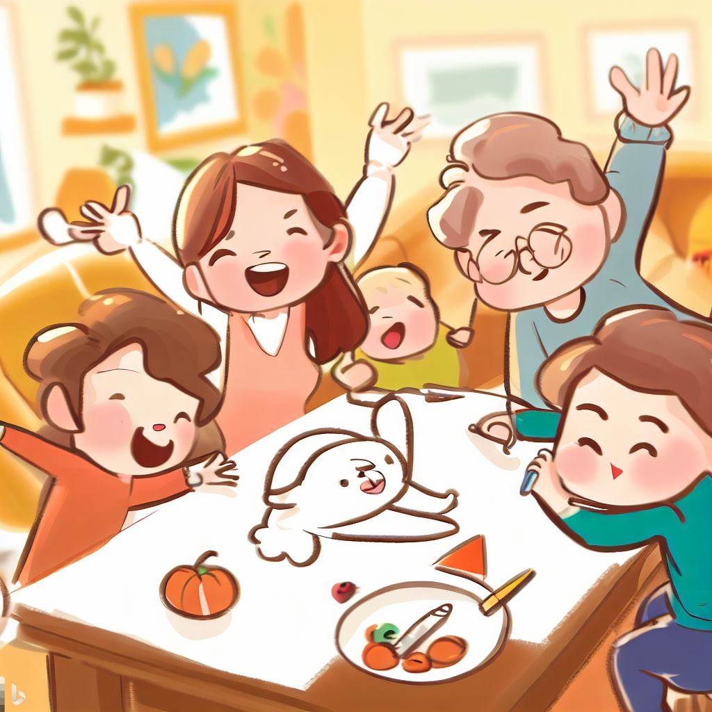 온가족인 즐거워 하는 그림