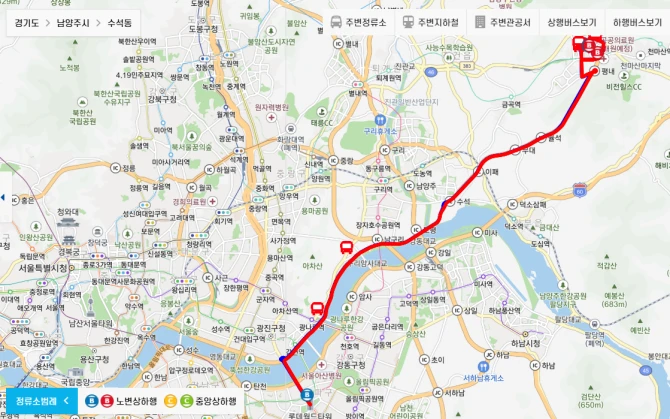 남양주시-광역버스-M2316번-광역급행버스-경유지-노선도