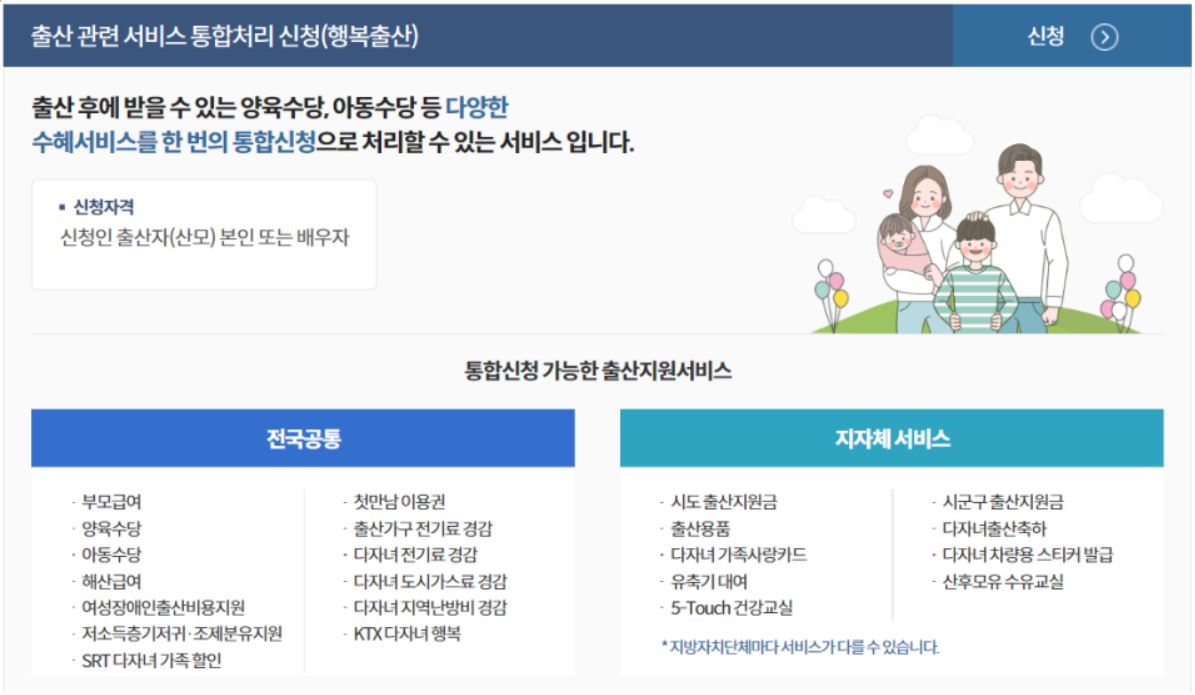 통합신청 가능한 출산지원서비스