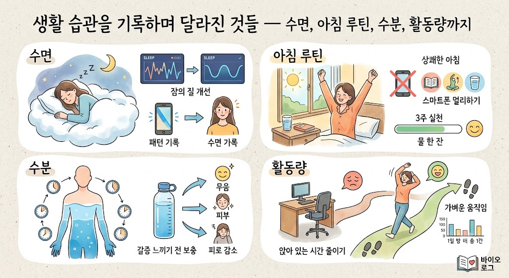 생활 습관을 기록하며 달라진 것들 — 수면, 아침 루틴, 수분, 활동량까지