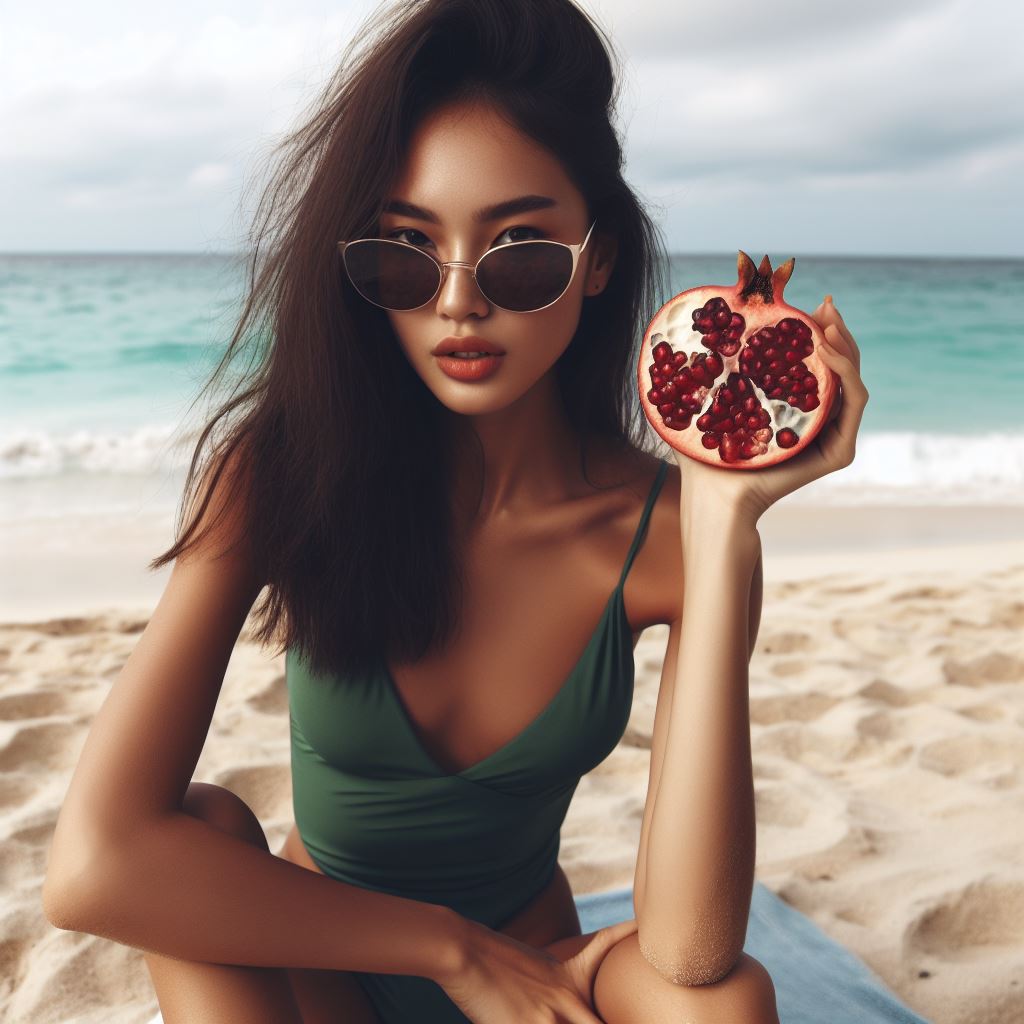 석류를 들고 있는 여성
