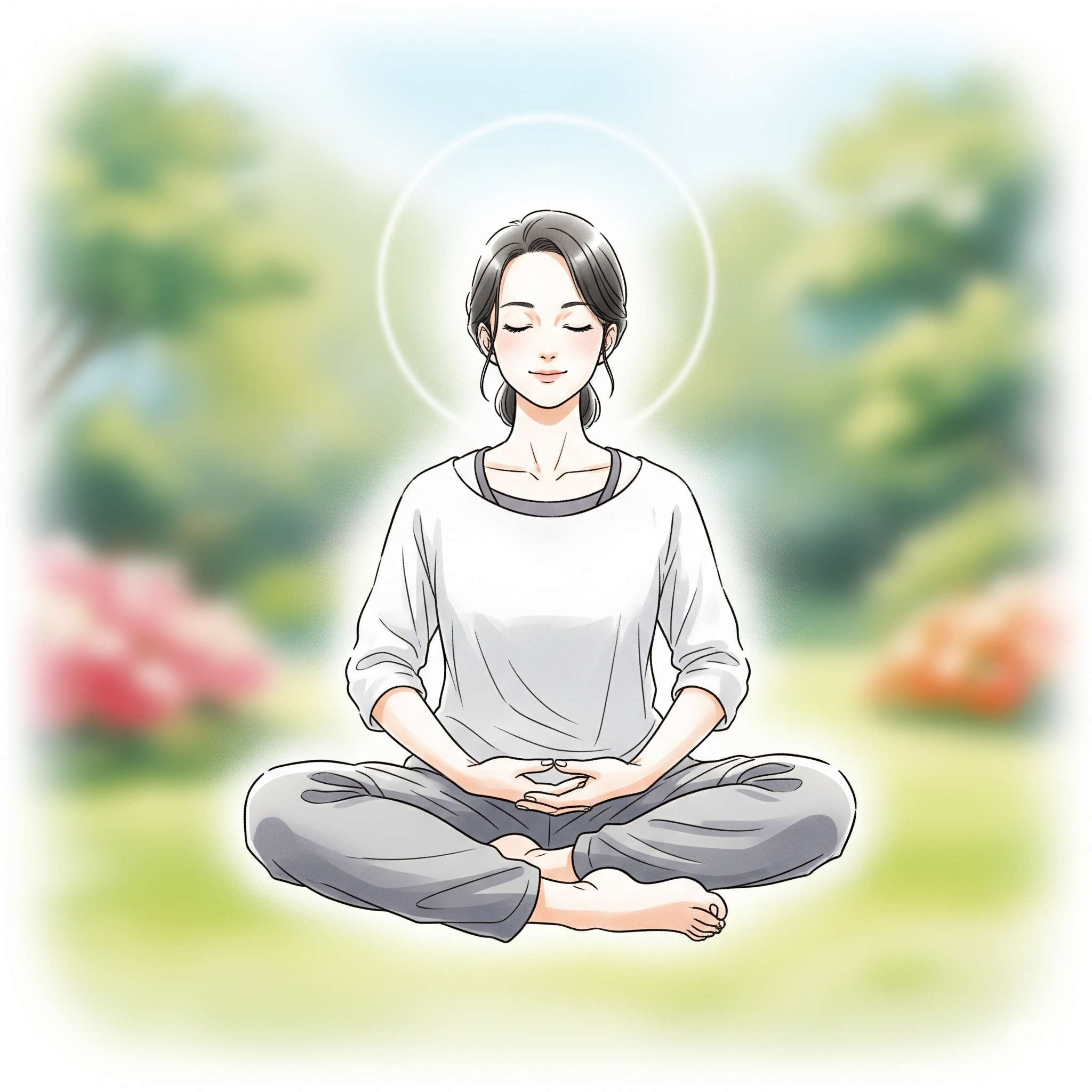 명상과 호흡으로 생각을 비우는 사람 일러스트