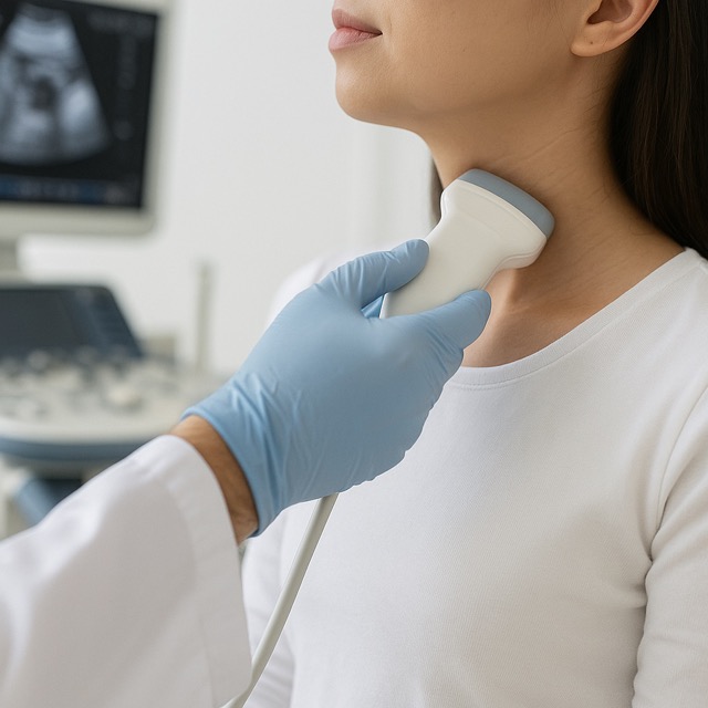 목 림프절 초음파 검사 중인 장면(출처: 자체제작)