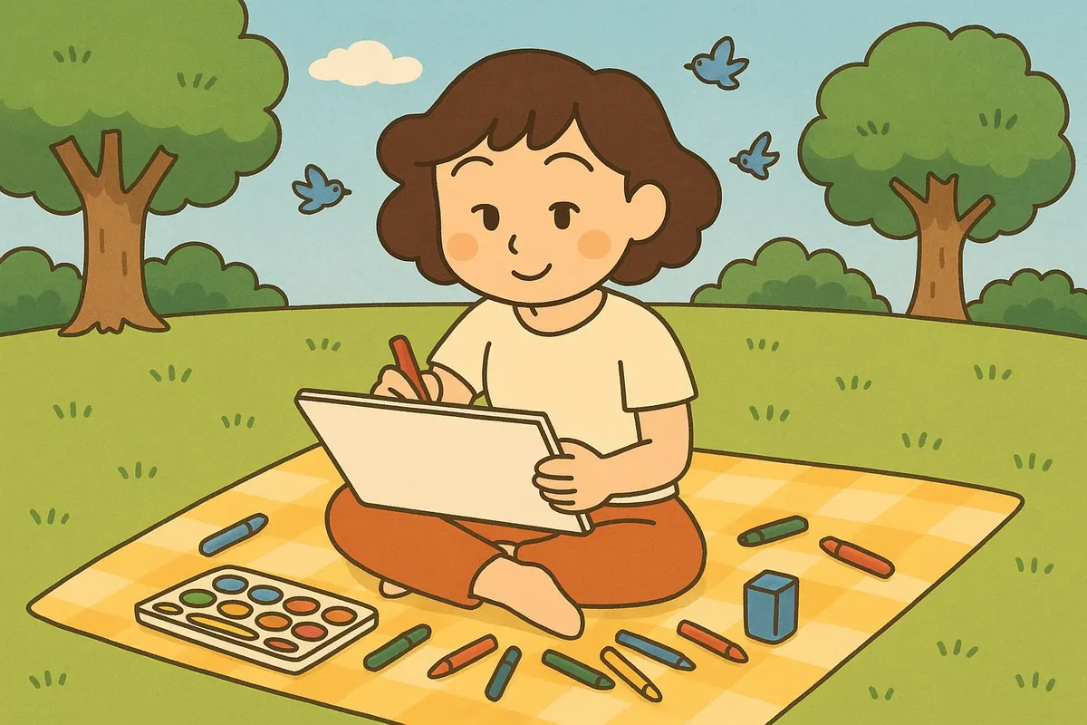 스트레스 해소와 정서 안정을 위한 야외 취미 활동 예시: 그림 그리는 여성