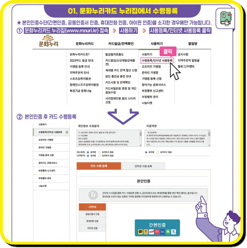 문화누리카드 누리집에서 사용등록