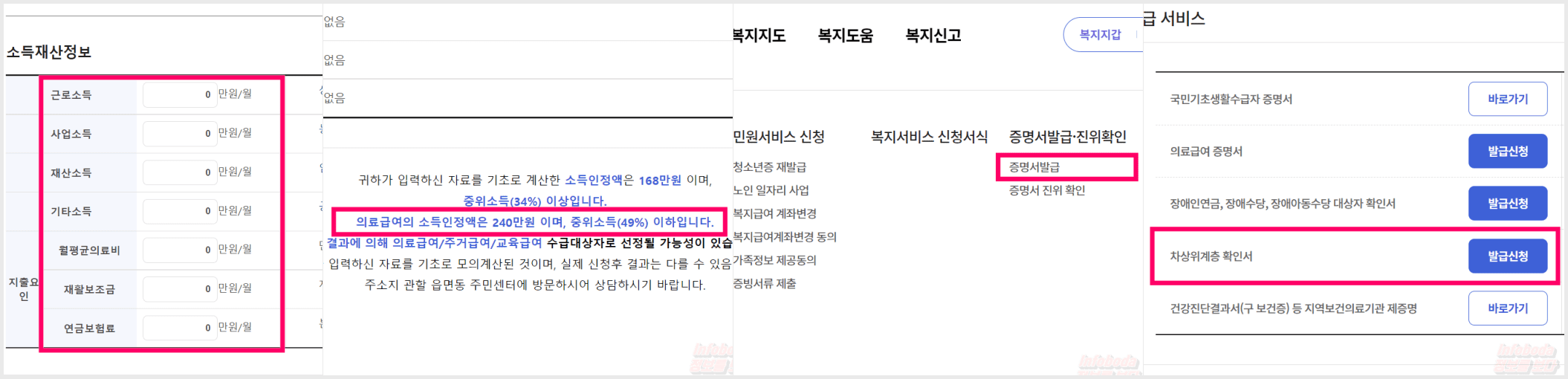 차상위계층 확인 방법, 조건(기준중위소득 50%)