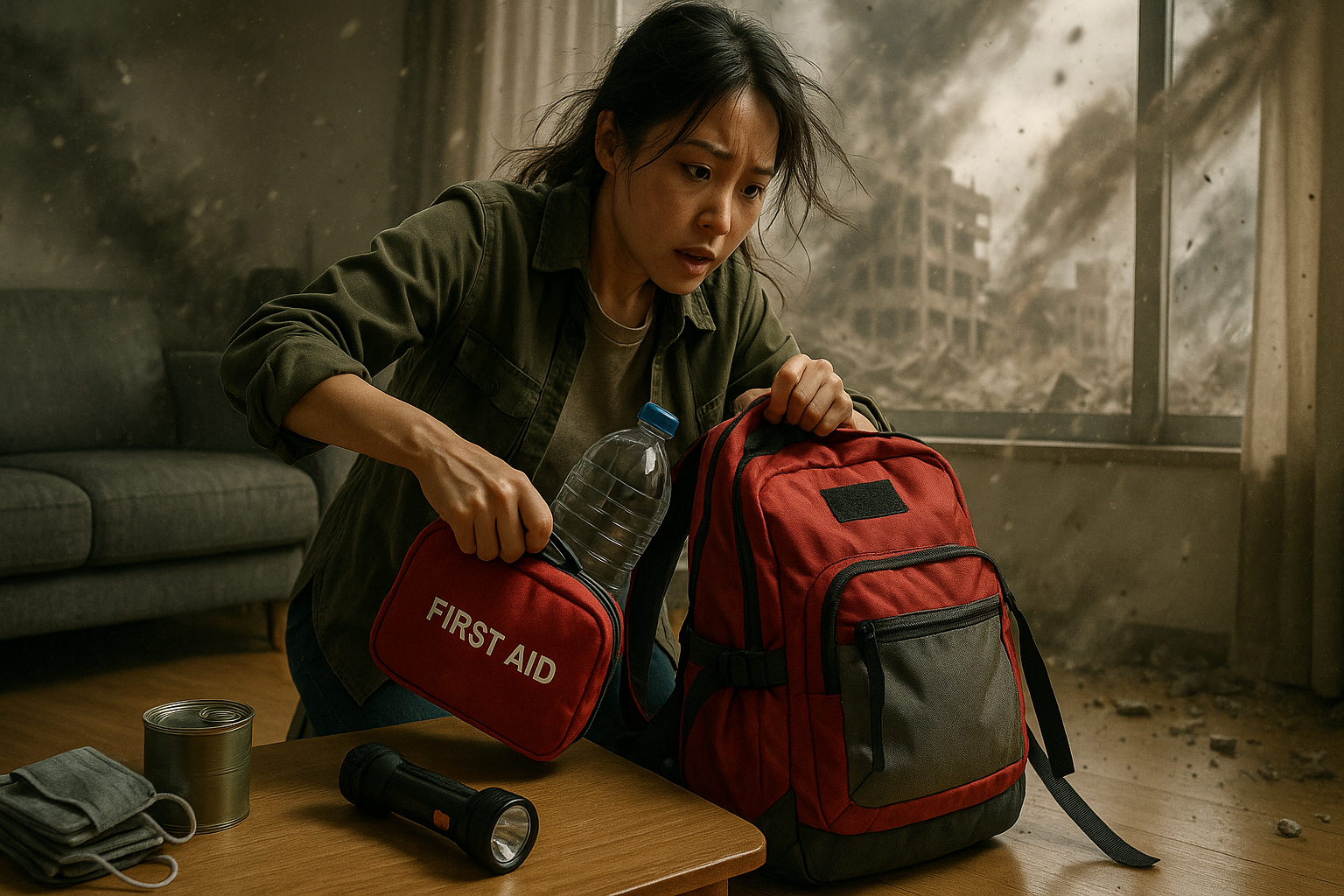 재난 대비 용품을 챙기는 여성
