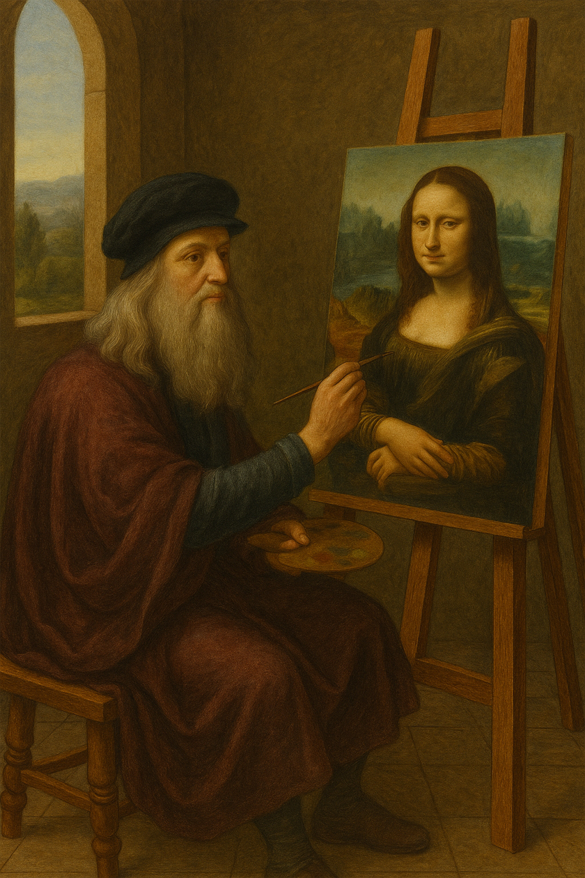 레오나르도 다빈치가 모나리자를 그리는 장면