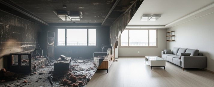 서산시 화재복구 작업 전후 비교 사진