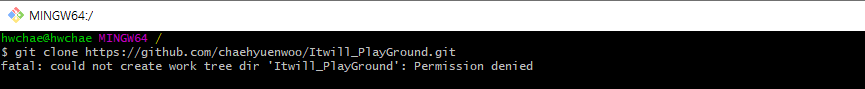 fatal: could not create work tree dir 'dir name': Permission denied