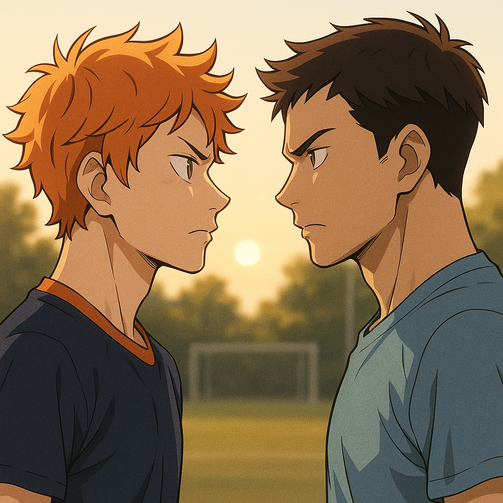 둘이 마주보고 있는 라이벌 사진