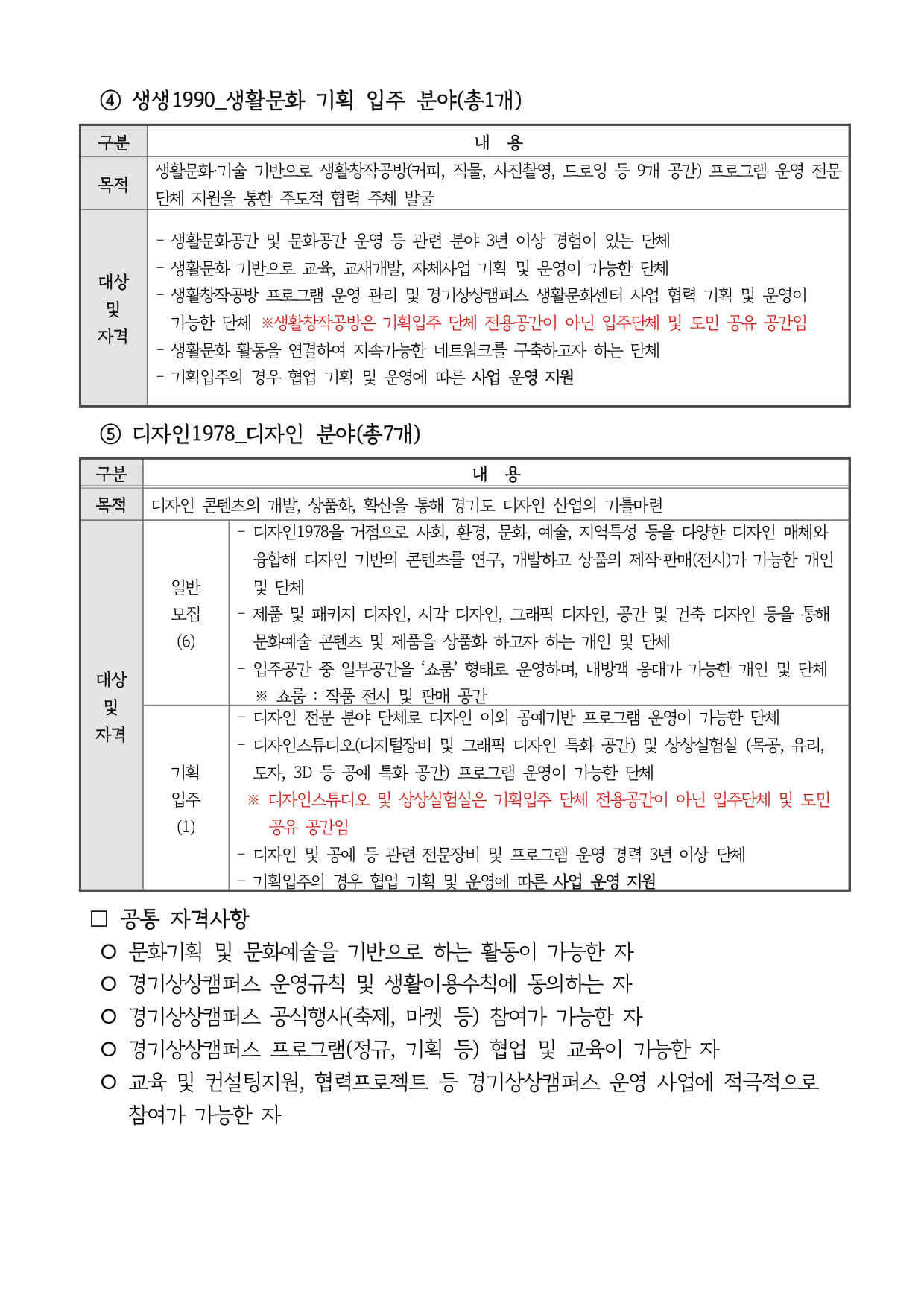 신청자격, 공통자격사항, 자격제한
