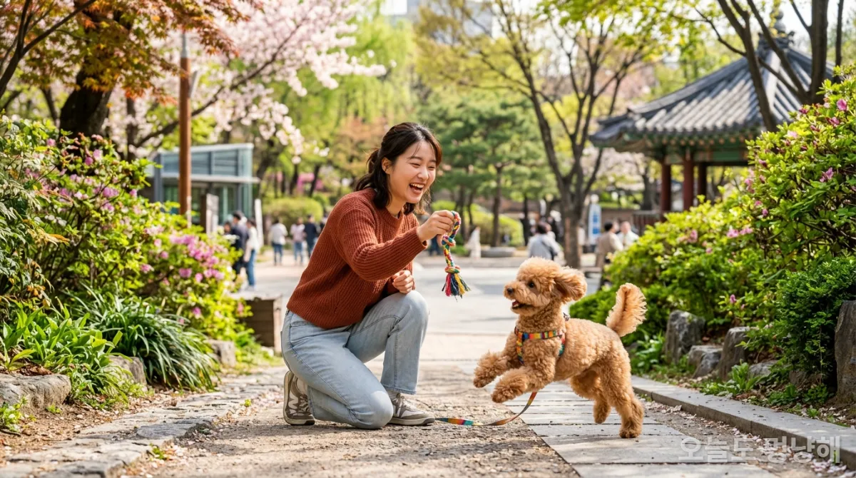 건강한 체중을 유지하며 활기차게 활동하는 반려동물과 보호자
