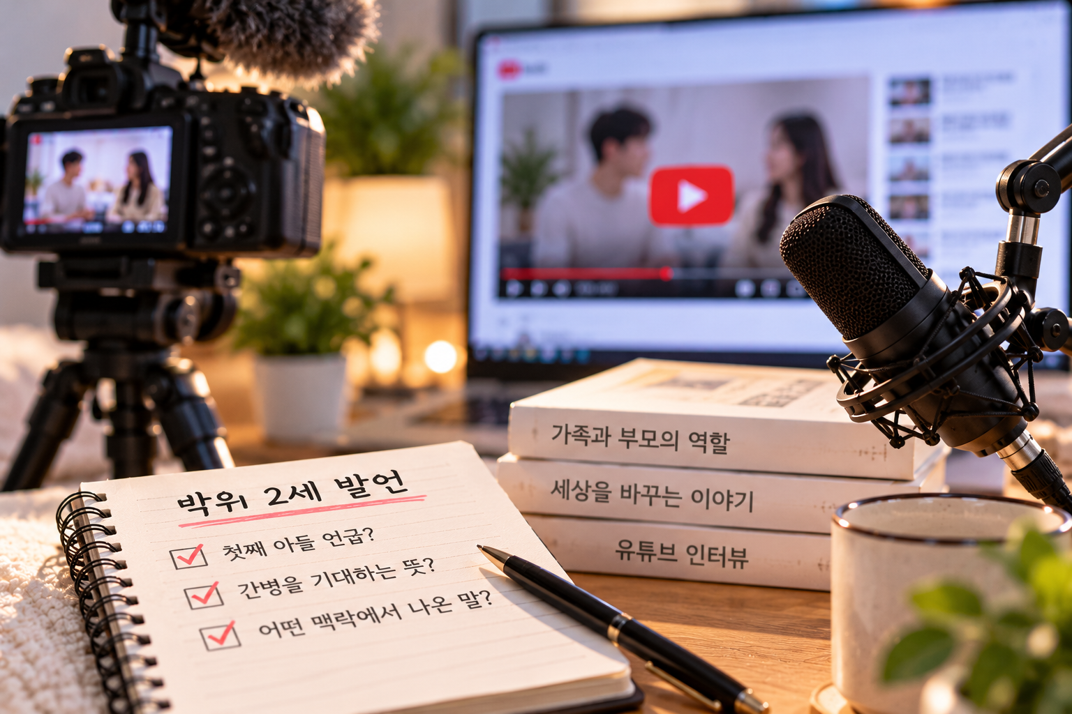 박위 2세 발언 논란과 첫째 아들 언급이 재조명된 과거 유튜브 인터뷰를 상징하는 AI 생성 이미지