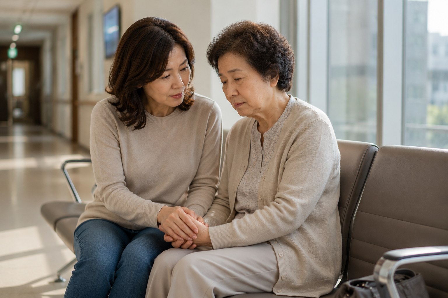 부모님 병원비와 간병 부담을 걱정하는 가족 현실 이미지