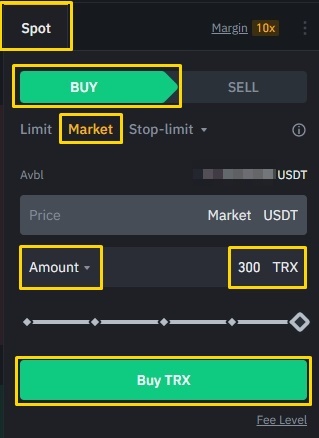바이낸스 Spot 매수중이고 수량은 300개