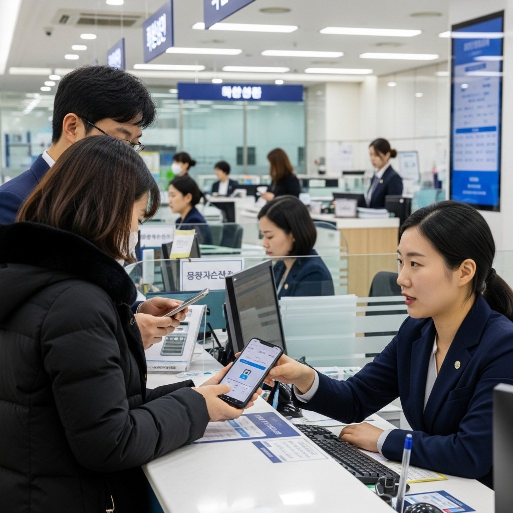 모바일 신분증으로 은행 창구에서 업무를 보는 고객