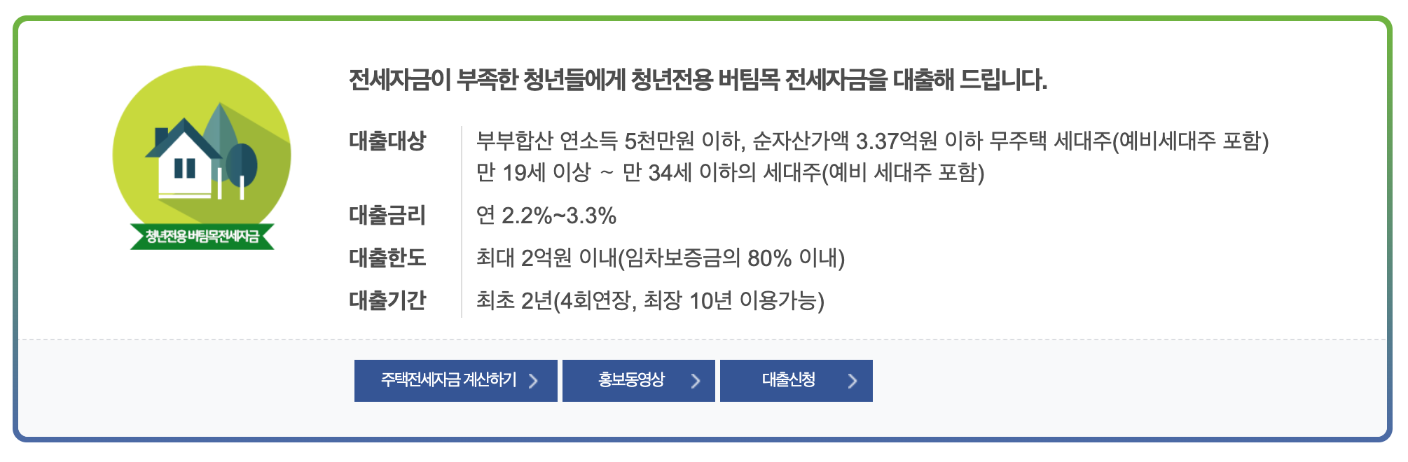 청년대출종류 청년전용버팀목전세자금대출