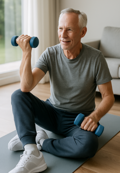 아령을 들고 운동 중인 노인