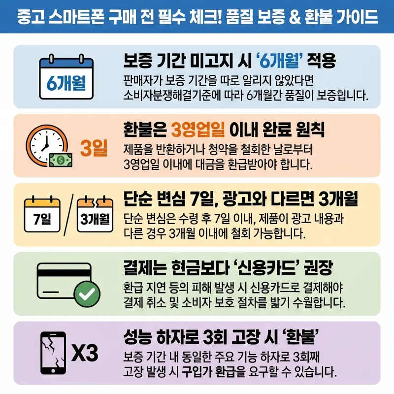 중고 스마트폰 구매 피해 관련 환불 기간 보증 기준