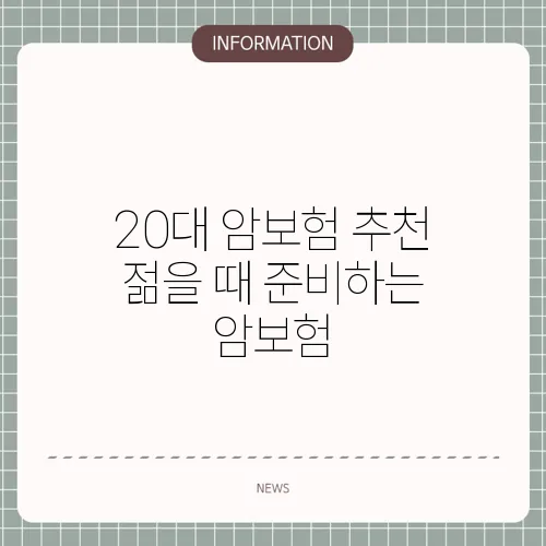 20대 암보험 추천 젊을 때 준비하는 암보험