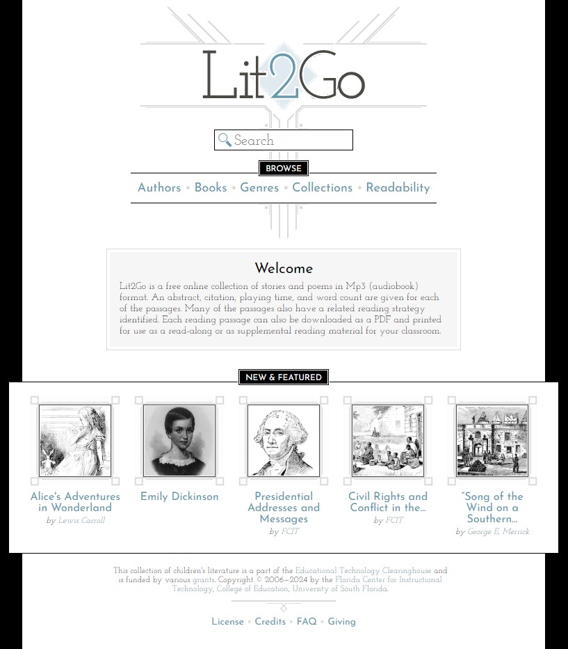 Lit2Go 초기화면